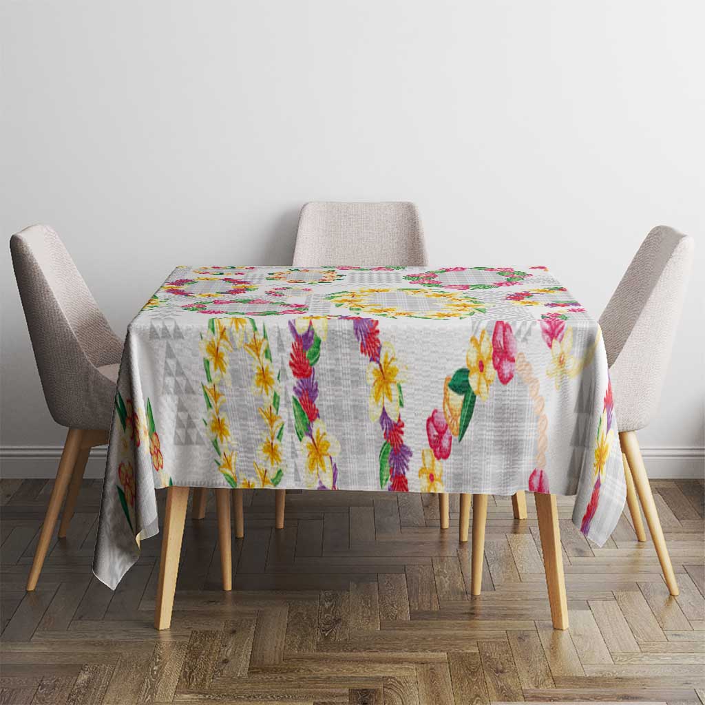 Hawaiian Kakau Tattoo Leis and Palaka Pattern Tablecloth Traditional Aloha Tribal White Color LT03 - Polynesian Pride