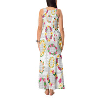 Hawaiian Kakau Tattoo Leis and Palaka Pattern Tank Maxi Dress Traditional Aloha Tribal White Color LT03 - Polynesian Pride