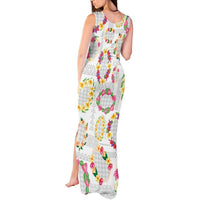 Hawaiian Kakau Tattoo Leis and Palaka Pattern Tank Maxi Dress Traditional Aloha Tribal White Color LT03 - Polynesian Pride