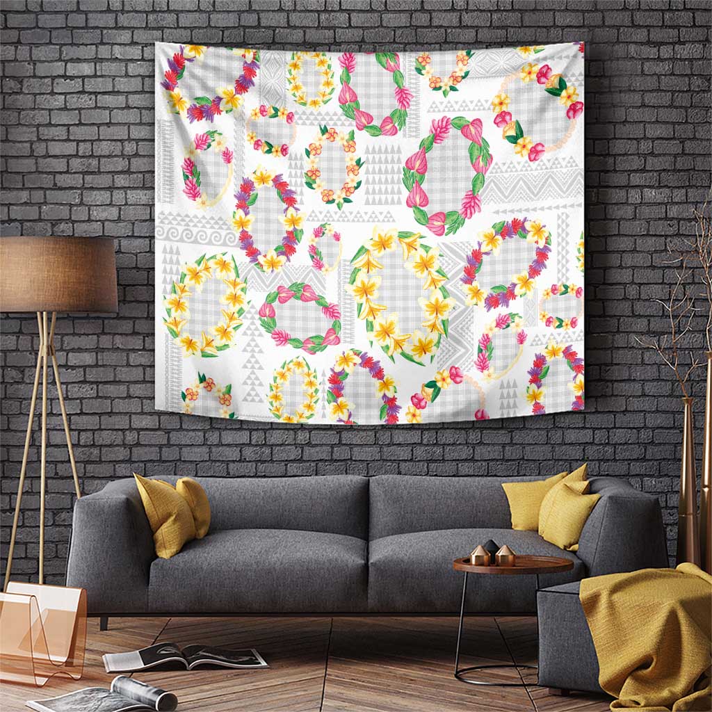 Hawaiian Kakau Tattoo Leis and Palaka Pattern Tapestry Traditional Aloha Tribal White Color LT03 White - Polynesian Pride