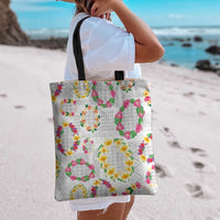 Hawaiian Kakau Tattoo Leis and Palaka Pattern Tote Bag Traditional Aloha Tribal White Color LT03 - Polynesian Pride