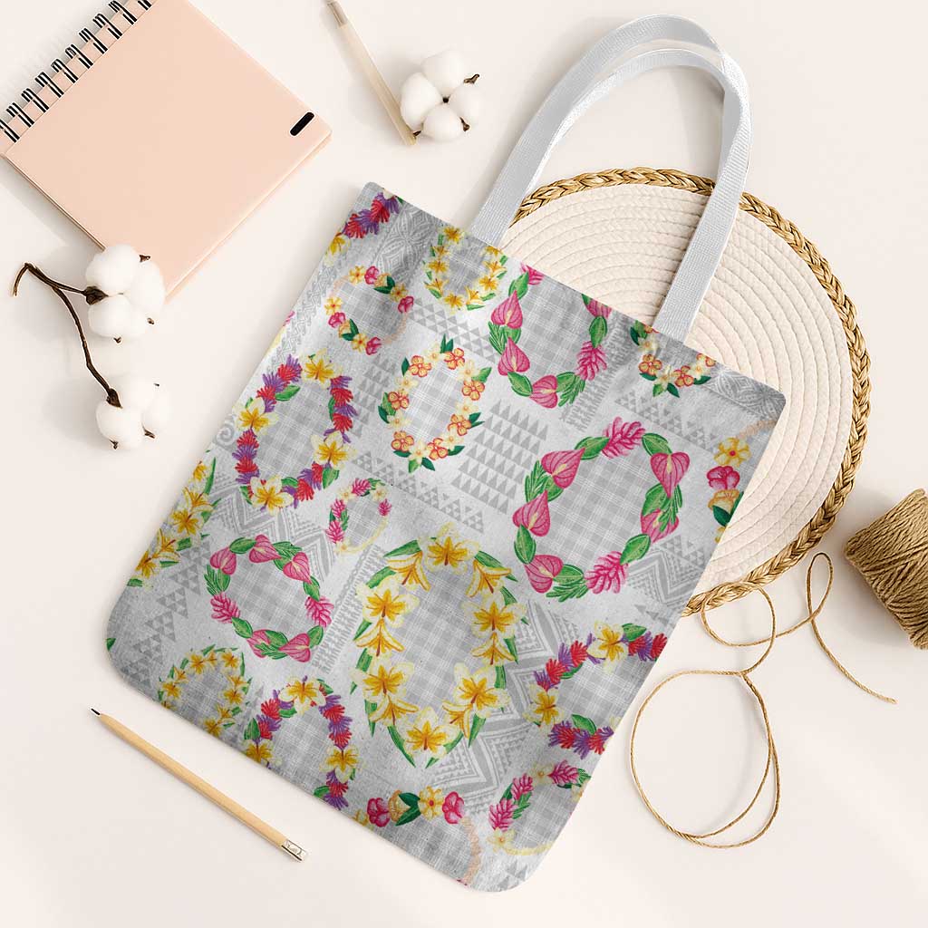 Hawaiian Kakau Tattoo Leis and Palaka Pattern Tote Bag Traditional Aloha Tribal White Color LT03 White Strap One Size White - Polynesian Pride