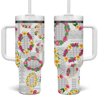 Hawaiian Kakau Tattoo Leis and Palaka Pattern Tumbler With Handle Traditional Aloha Tribal White Color LT03 One Size: 40 oz White - Polynesian Pride