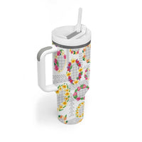 Hawaiian Kakau Tattoo Leis and Palaka Pattern Tumbler With Handle Traditional Aloha Tribal White Color LT03 - Polynesian Pride