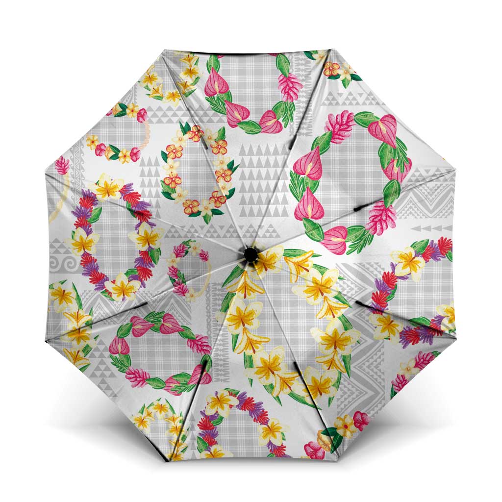 Hawaiian Kakau Tattoo Leis and Palaka Pattern Umbrella Traditional Aloha Tribal White Color LT03 One Size Folded 11.42 inch Opened Diameter 37.4 inch White - Polynesian Pride