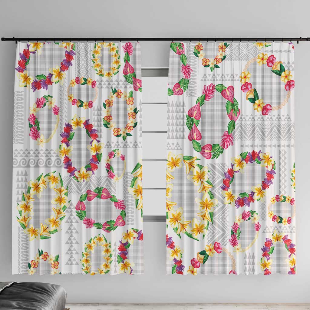 Hawaiian Kakau Tattoo Leis and Palaka Pattern Window Curtain Traditional Aloha Tribal White Color LT03 With Hooks White - Polynesian Pride