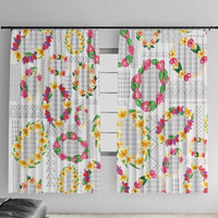 Hawaiian Kakau Tattoo Leis and Palaka Pattern Window Curtain Traditional Aloha Tribal White Color LT03 With Hooks White - Polynesian Pride