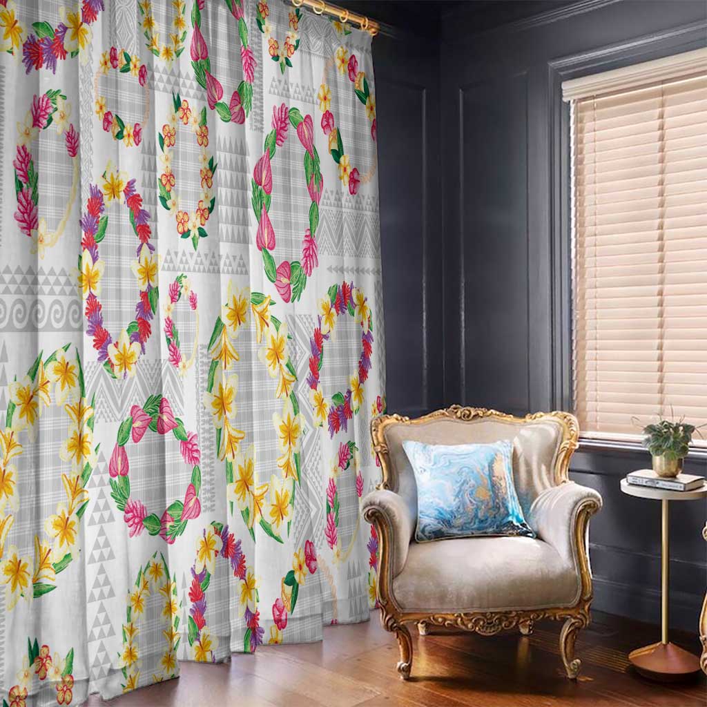 Hawaiian Kakau Tattoo Leis and Palaka Pattern Window Curtain Traditional Aloha Tribal White Color LT03 - Polynesian Pride