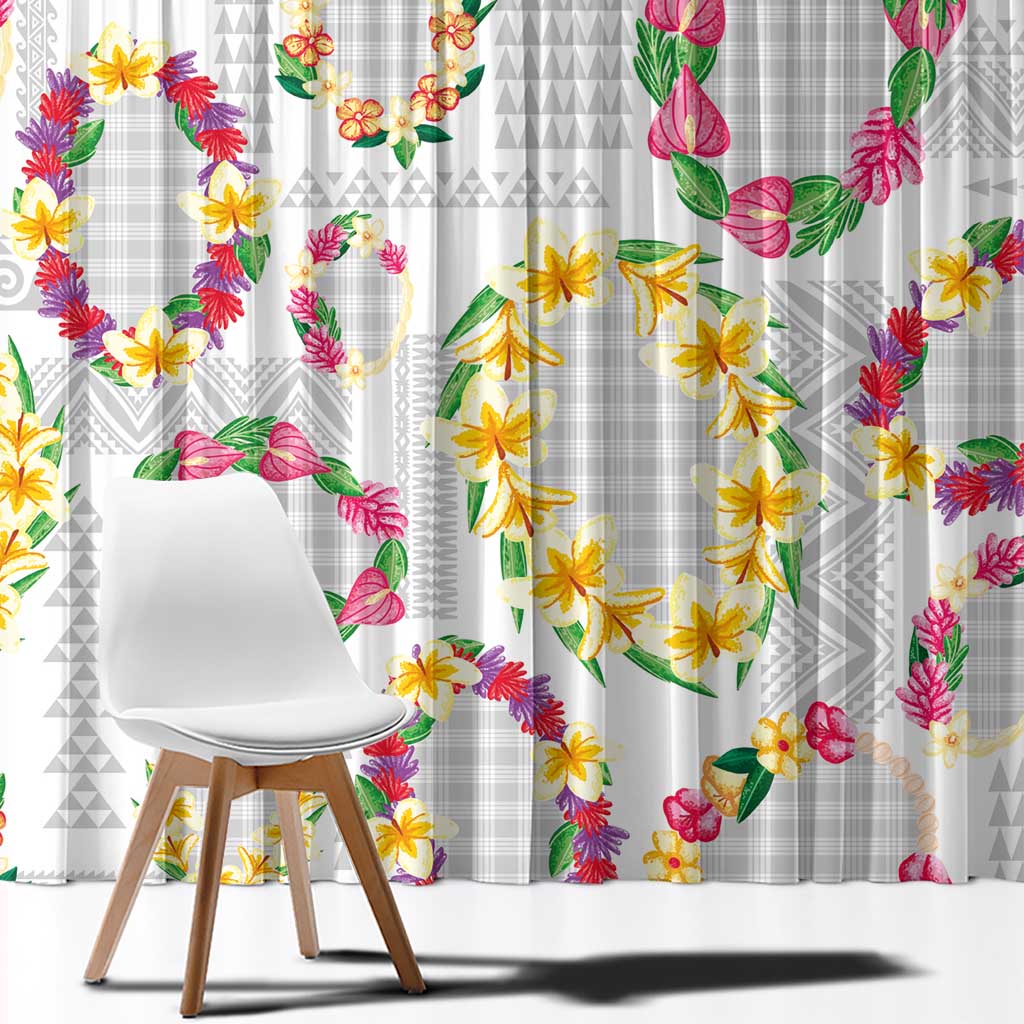 Hawaiian Kakau Tattoo Leis and Palaka Pattern Window Curtain Traditional Aloha Tribal White Color LT03 - Polynesian Pride
