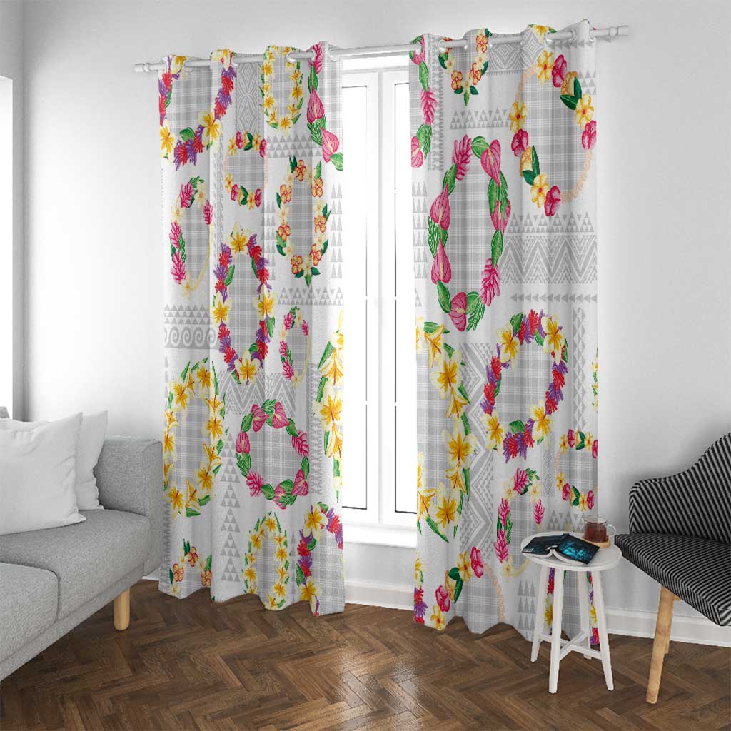 Hawaiian Kakau Tattoo Leis and Palaka Pattern Window Curtain Traditional Aloha Tribal White Color LT03 With Grommets White - Polynesian Pride