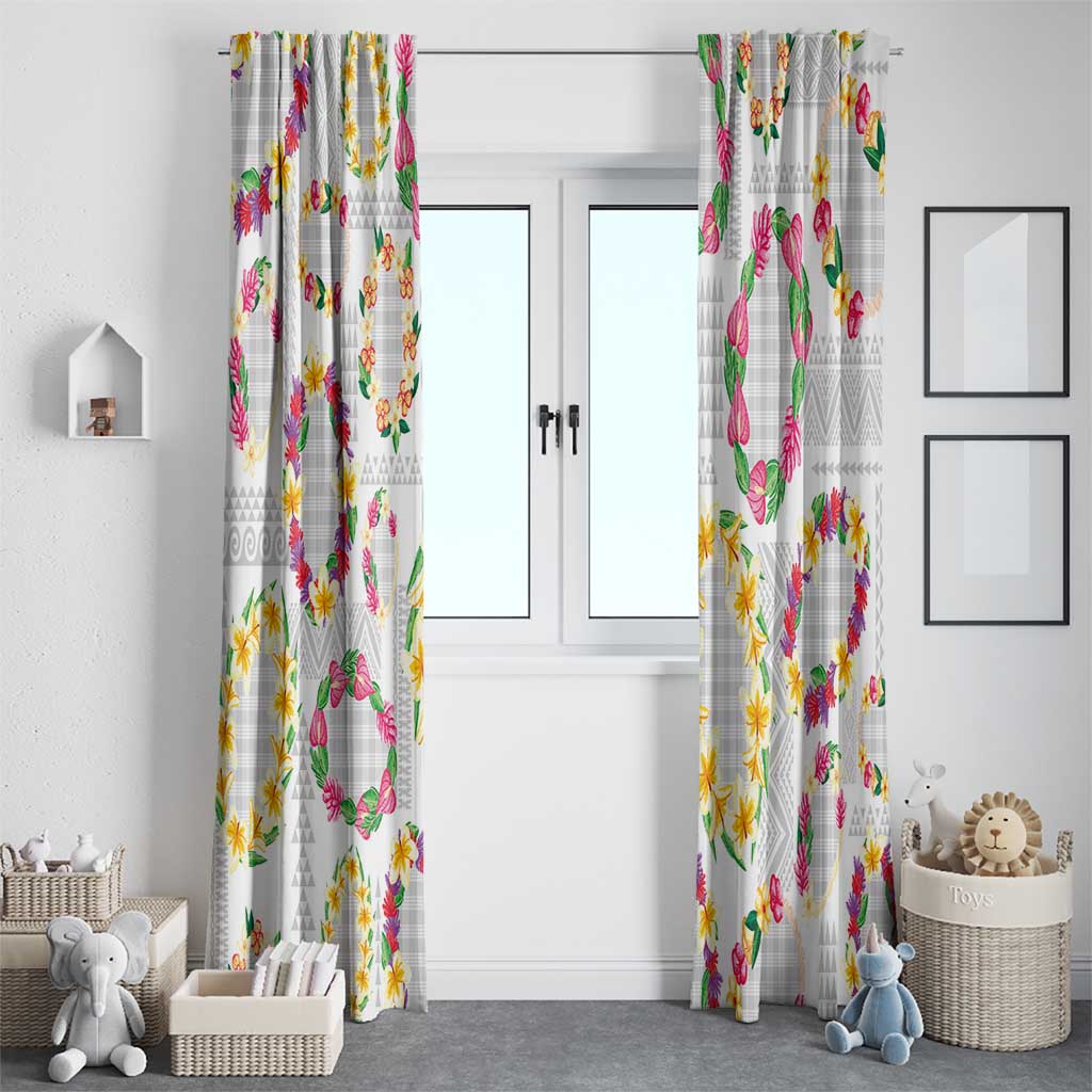 Hawaiian Kakau Tattoo Leis and Palaka Pattern Window Curtain Traditional Aloha Tribal White Color LT03 - Polynesian Pride