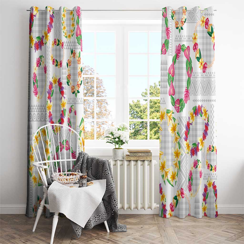 Hawaiian Kakau Tattoo Leis and Palaka Pattern Window Curtain Traditional Aloha Tribal White Color LT03 - Polynesian Pride