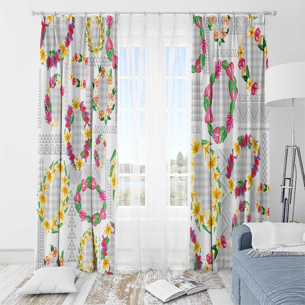 Hawaiian Kakau Tattoo Leis and Palaka Pattern Window Curtain Traditional Aloha Tribal White Color LT03 - Polynesian Pride