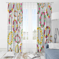 Hawaiian Kakau Tattoo Leis and Palaka Pattern Window Curtain Traditional Aloha Tribal White Color LT03 - Polynesian Pride