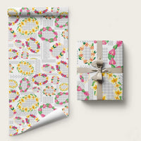 Hawaiian Kakau Tattoo Leis and Palaka Pattern Wrapping Paper Traditional Aloha Tribal White Color LT03 58" × 23" White - Polynesian Pride
