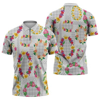 Hawaiian Kakau Tattoo Leis and Palaka Pattern Zipper Polo Shirt Traditional Aloha Tribal White Color LT03 - Polynesian Pride