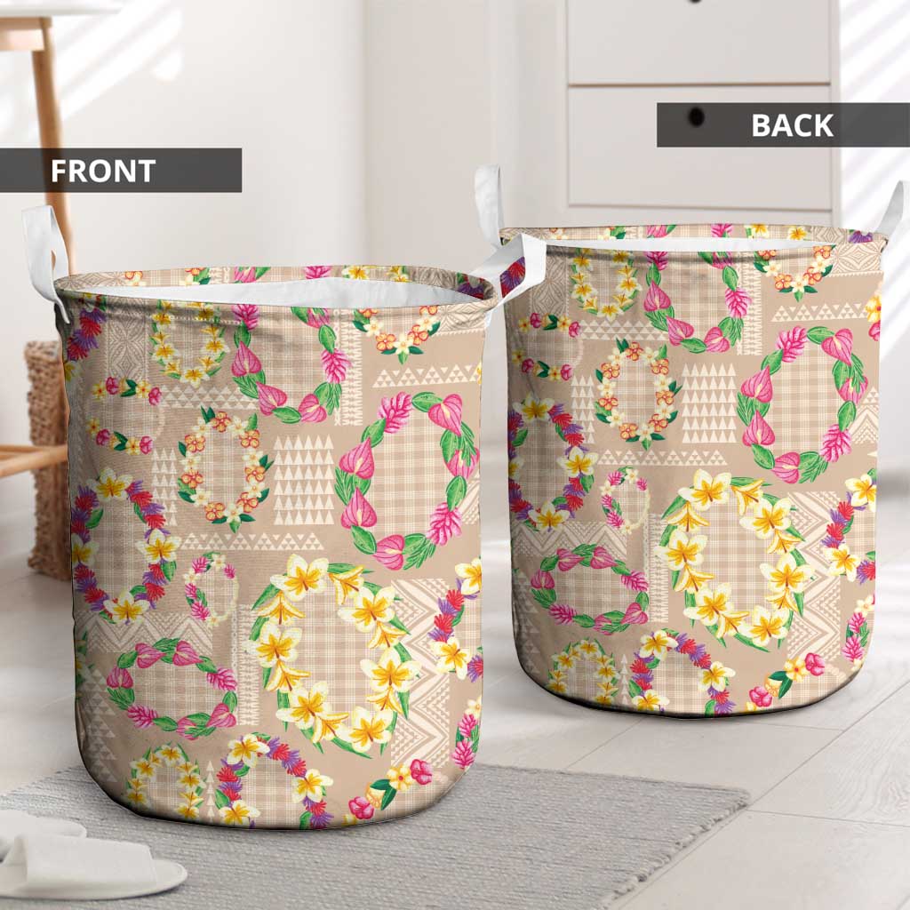 Hawaiian Kakau Tattoo Leis and Palaka Pattern Laundry Basket Traditional Aloha Tribal Beige Color LT03 - Polynesian Pride