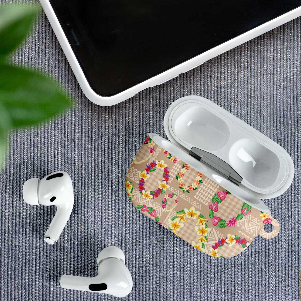 Hawaiian Kakau Tattoo Leis and Palaka Pattern AirPods Case Traditional Aloha Tribal Beige Color LT03 - Polynesian Pride