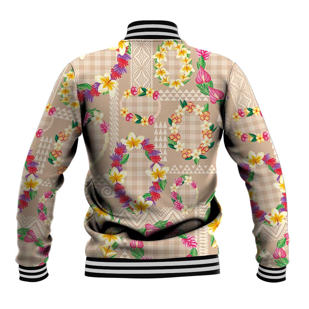 Hawaiian Kakau Tattoo Leis and Palaka Pattern Baseball Jacket Traditional Aloha Tribal Beige Color LT03 - Polynesian Pride