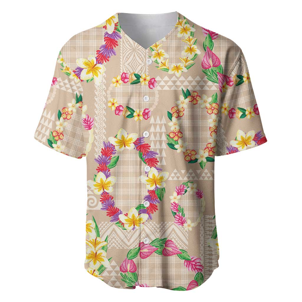 Hawaiian Kakau Tattoo Leis and Palaka Pattern Baseball Jersey Traditional Aloha Tribal Beige Color LT03 Beige - Polynesian Pride