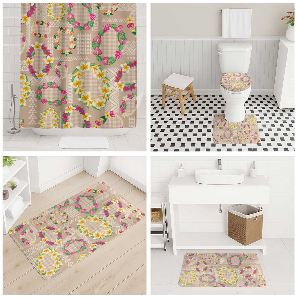 Hawaiian Kakau Tattoo Leis and Palaka Pattern Bathroom Set Traditional Aloha Tribal Beige Color LT03 - Polynesian Pride