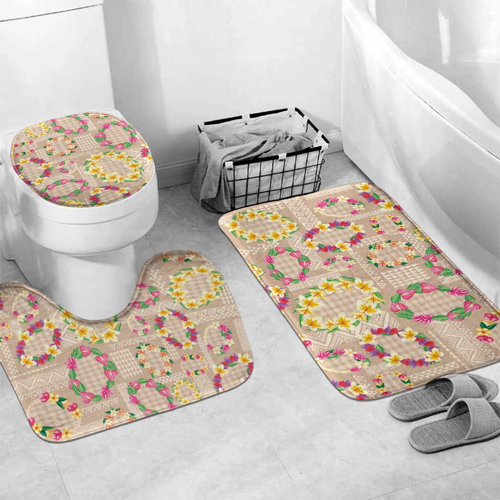 Hawaiian Kakau Tattoo Leis and Palaka Pattern Bathroom Set Traditional Aloha Tribal Beige Color LT03 Mat Set Only (3 pcs) One Size Beige - Polynesian Pride