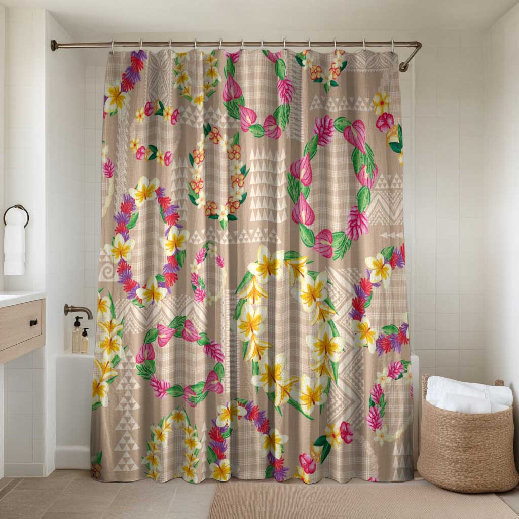 Hawaiian Kakau Tattoo Leis and Palaka Pattern Bathroom Set Traditional Aloha Tribal Beige Color LT03 Shower Curtain Only Beige - Polynesian Pride