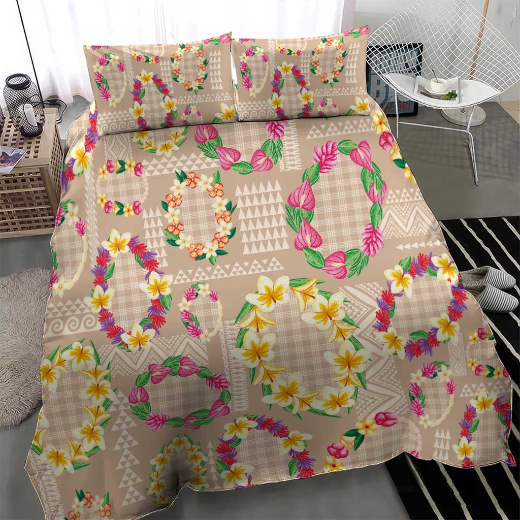 Hawaiian Kakau Tattoo Leis and Palaka Pattern Bedding Set Traditional Aloha Tribal Beige Color LT03 - Polynesian Pride