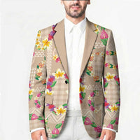 Hawaiian Kakau Tattoo Leis and Palaka Pattern Blazer Traditional Aloha Tribal Beige Color LT03 - Polynesian Pride