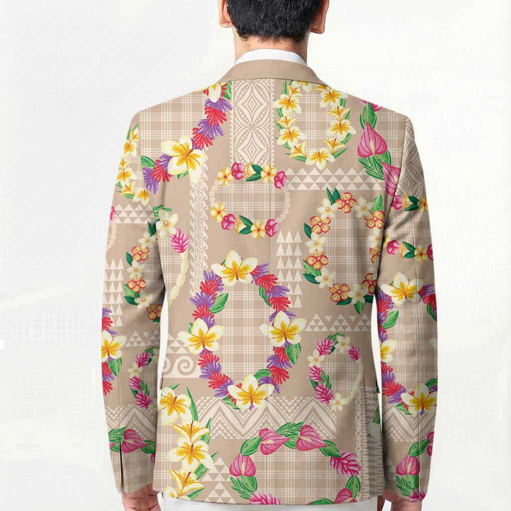 Hawaiian Kakau Tattoo Leis and Palaka Pattern Blazer Traditional Aloha Tribal Beige Color LT03 - Polynesian Pride