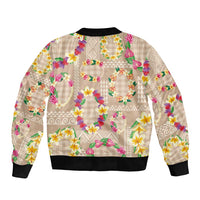 Hawaiian Kakau Tattoo Leis and Palaka Pattern Bomber Jacket Traditional Aloha Tribal Beige Color LT03 - Polynesian Pride