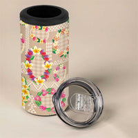 Hawaiian Kakau Tattoo Leis and Palaka Pattern 4 in 1 Can Cooler Tumbler Traditional Aloha Tribal Beige Color LT03 - Polynesian Pride