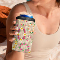 Hawaiian Kakau Tattoo Leis and Palaka Pattern 4 in 1 Can Cooler Tumbler Traditional Aloha Tribal Beige Color LT03 - Polynesian Pride
