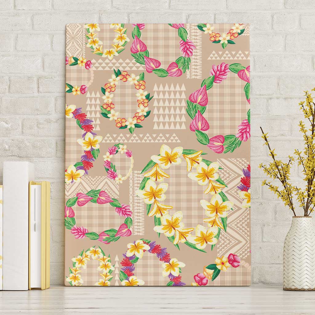 Hawaiian Kakau Tattoo Leis and Palaka Pattern Canvas Wall Art Traditional Aloha Tribal Beige Color LT03 Without Frame Beige - Polynesian Pride