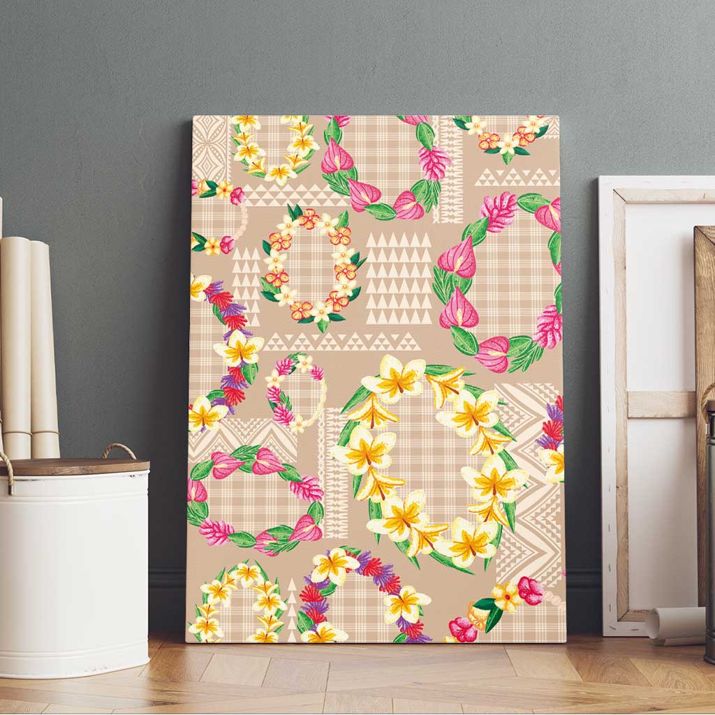 Hawaiian Kakau Tattoo Leis and Palaka Pattern Canvas Wall Art Traditional Aloha Tribal Beige Color LT03 - Polynesian Pride