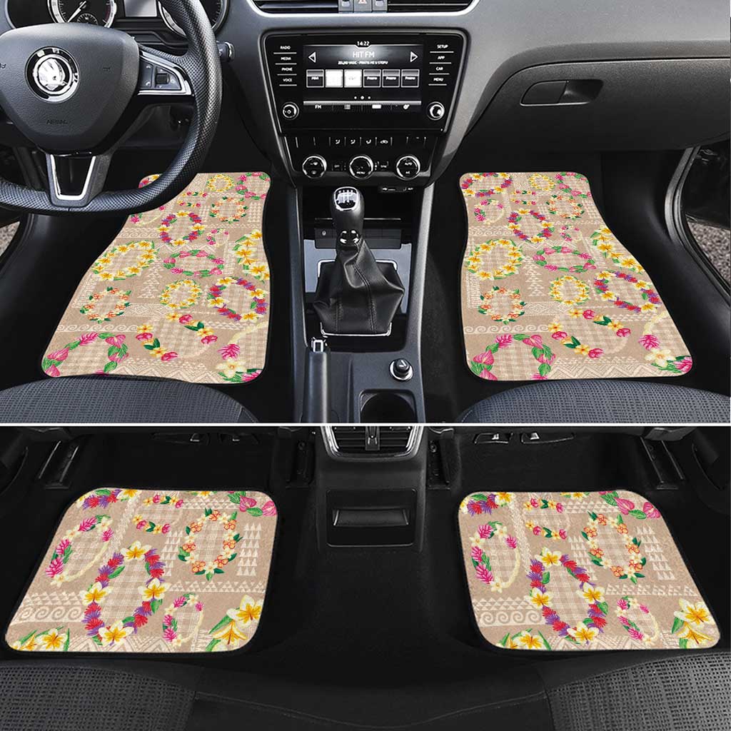 Hawaiian Kakau Tattoo Leis and Palaka Pattern Car Mats Traditional Aloha Tribal Beige Color