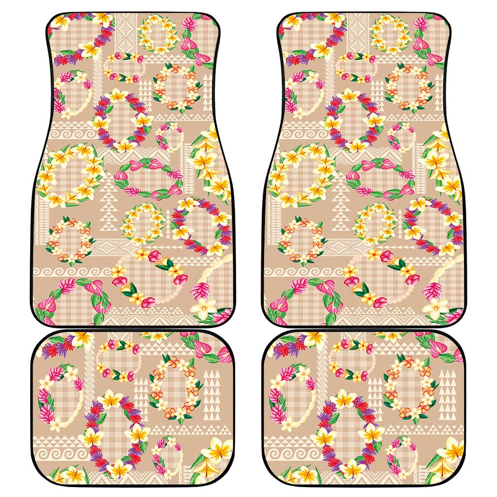 Hawaiian Kakau Tattoo Leis and Palaka Pattern Car Mats Traditional Aloha Tribal Beige Color LT03 - Polynesian Pride
