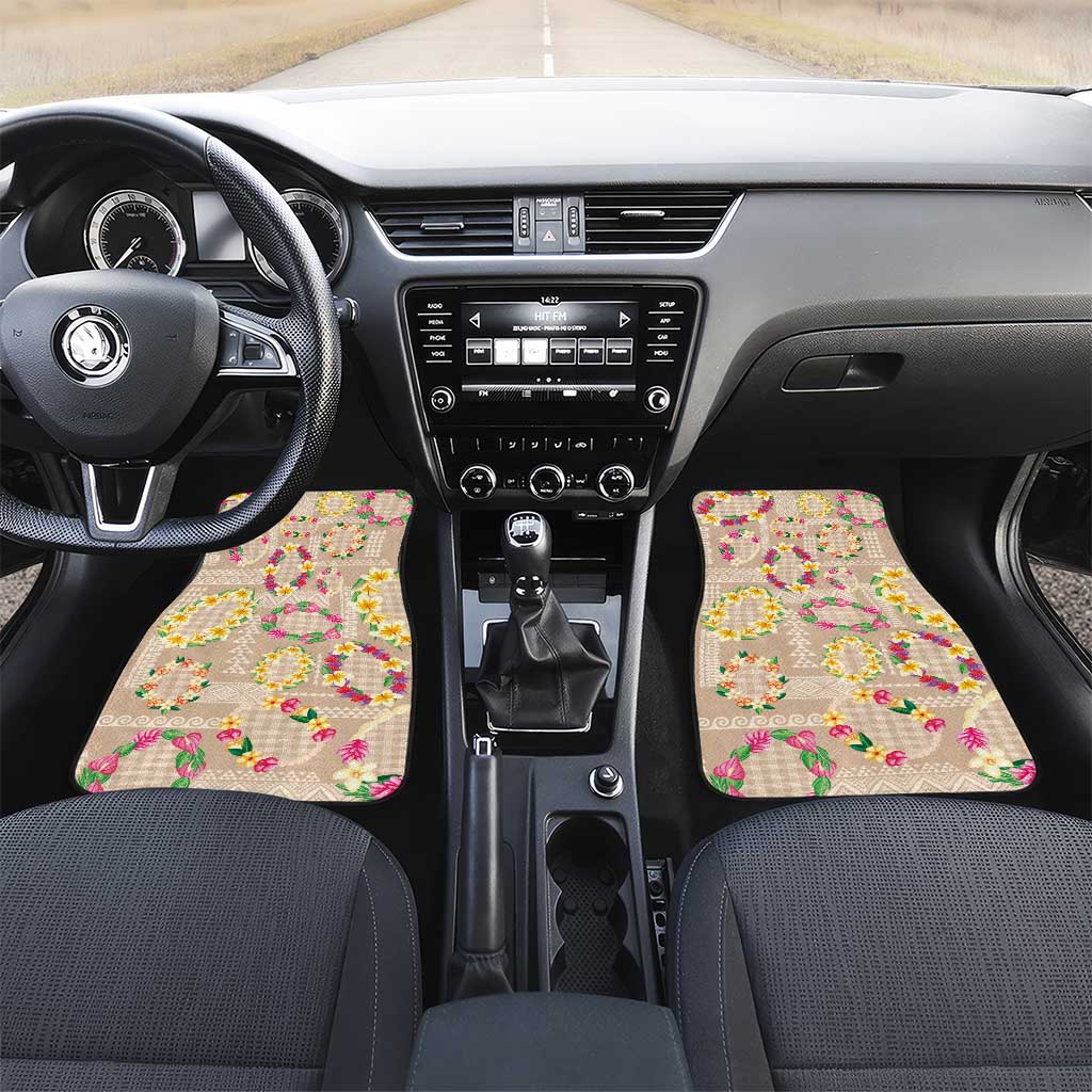 Hawaiian Kakau Tattoo Leis and Palaka Pattern Car Mats Traditional Aloha Tribal Beige Color LT03 Set 2pcs - Front Beige - Polynesian Pride