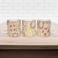 Hawaiian Kakau Tattoo Leis and Palaka Pattern Ceramic Mug Traditional Aloha Tribal Beige Color LT03 - Polynesian Pride