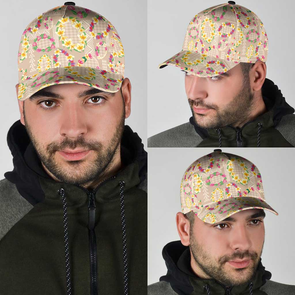Hawaiian Kakau Tattoo Leis and Palaka Pattern Classic Cap Traditional Aloha Tribal Beige Color LT03 - Polynesian Pride