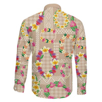 Hawaiian Kakau Tattoo Leis and Palaka Pattern Family Matching Long Sleeve Bodycon Dress and Hawaiian Shirt Traditional Aloha Tribal Beige Color LT03 - Polynesian Pride