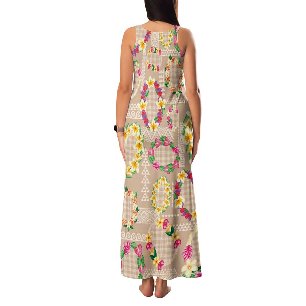 Hawaiian Kakau Tattoo Leis and Palaka Pattern Family Matching Tank Maxi Dress and Hawaiian Shirt Traditional Aloha Tribal Beige Color LT03 - Polynesian Pride