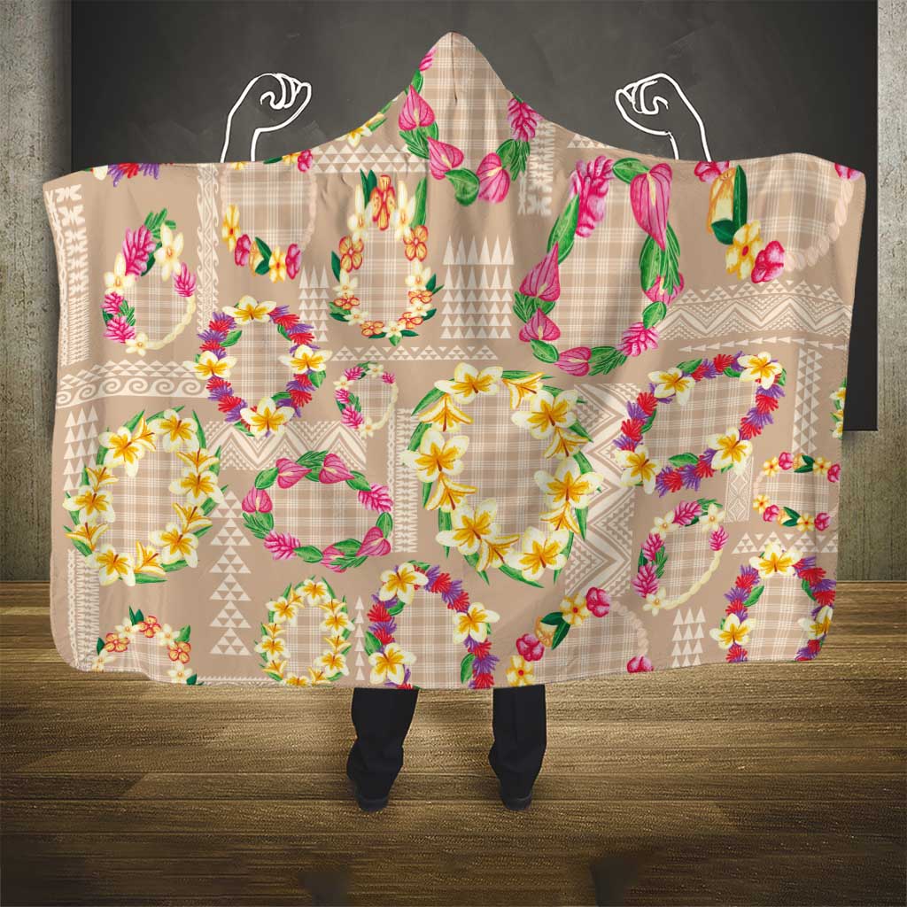 Hawaiian Kakau Tattoo Leis and Palaka Pattern Hooded Blanket Traditional Aloha Tribal Beige Color LT03 - Polynesian Pride