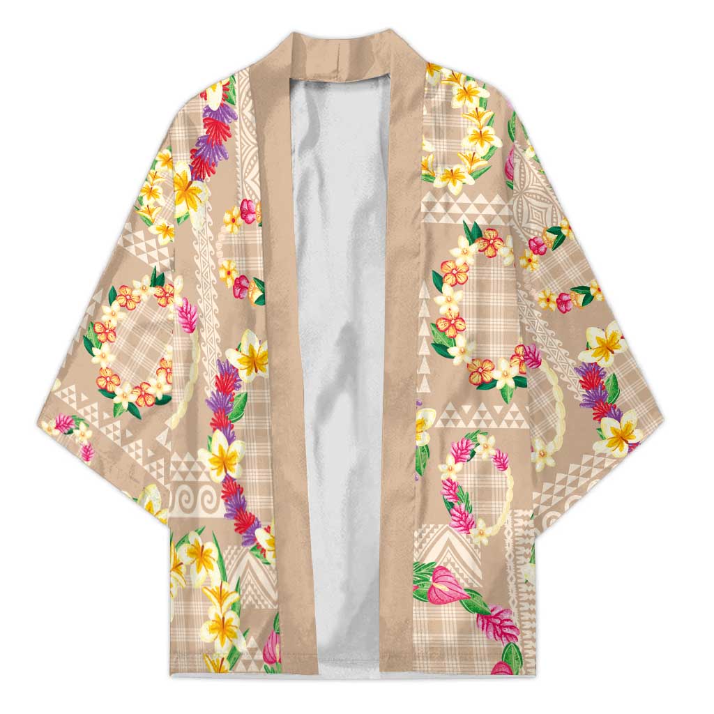 Hawaiian Kakau Tattoo Leis and Palaka Pattern Kimono Traditional Aloha Tribal Beige Color LT03 Unisex Beige - Polynesian Pride