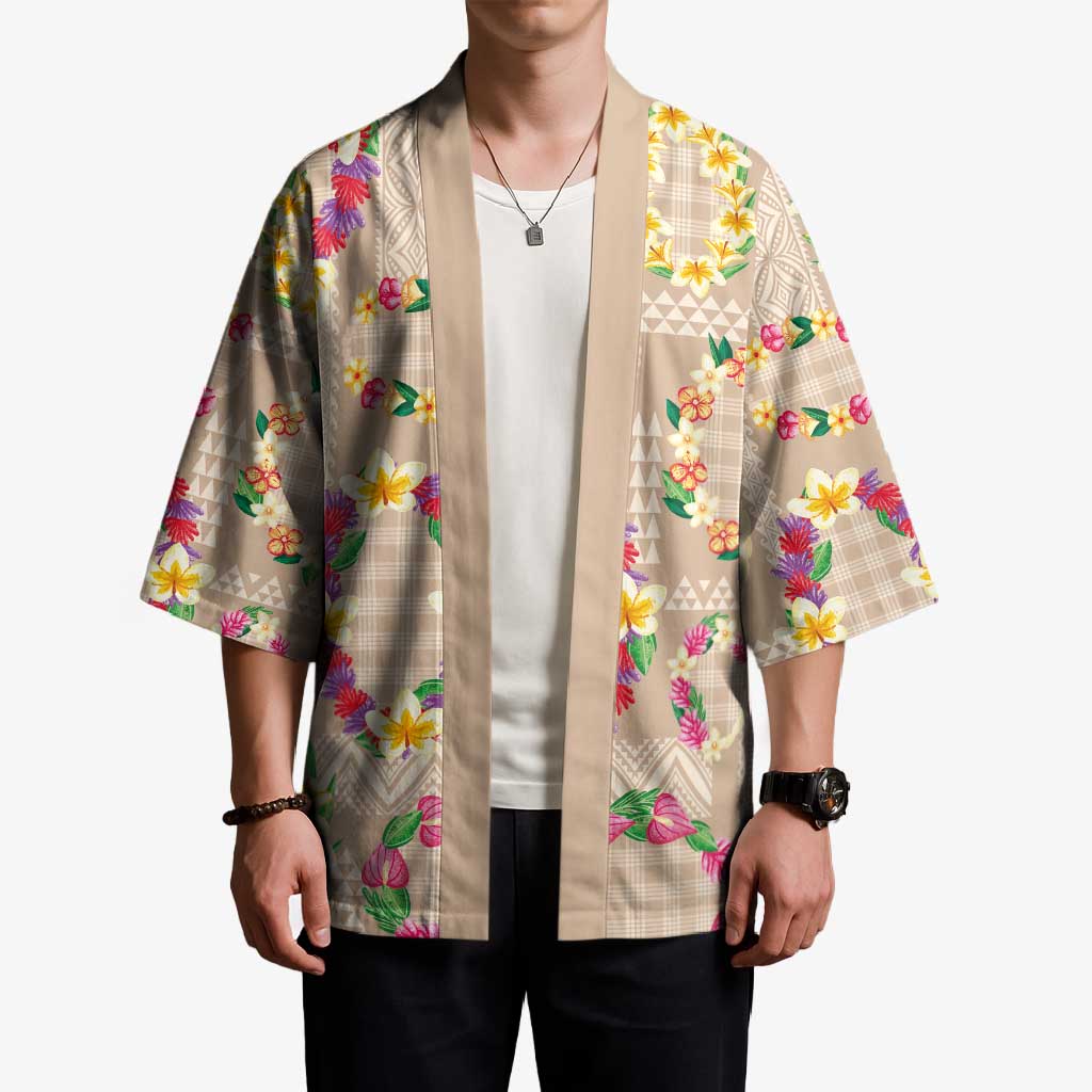 Hawaiian Kakau Tattoo Leis and Palaka Pattern Kimono Traditional Aloha Tribal Beige Color LT03 - Polynesian Pride