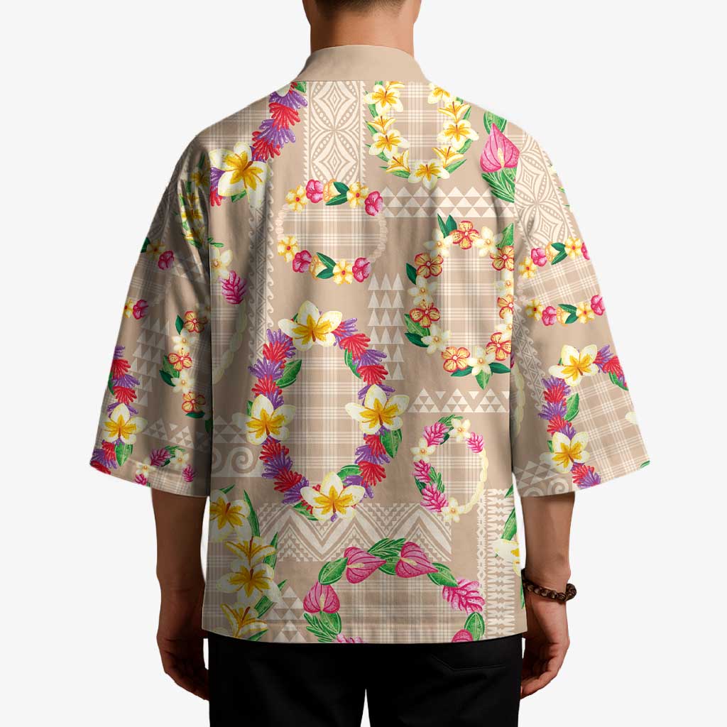 Hawaiian Kakau Tattoo Leis and Palaka Pattern Kimono Traditional Aloha Tribal Beige Color LT03 - Polynesian Pride