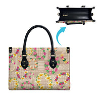 Hawaiian Kakau Tattoo Leis and Palaka Pattern Leather Bag Traditional Aloha Tribal Beige Color LT03 - Polynesian Pride