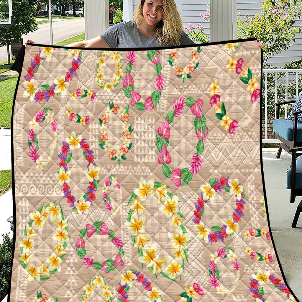 Hawaiian Kakau Tattoo Leis and Palaka Pattern Quilt Traditional Aloha Tribal Beige Color LT03 Beige - Polynesian Pride