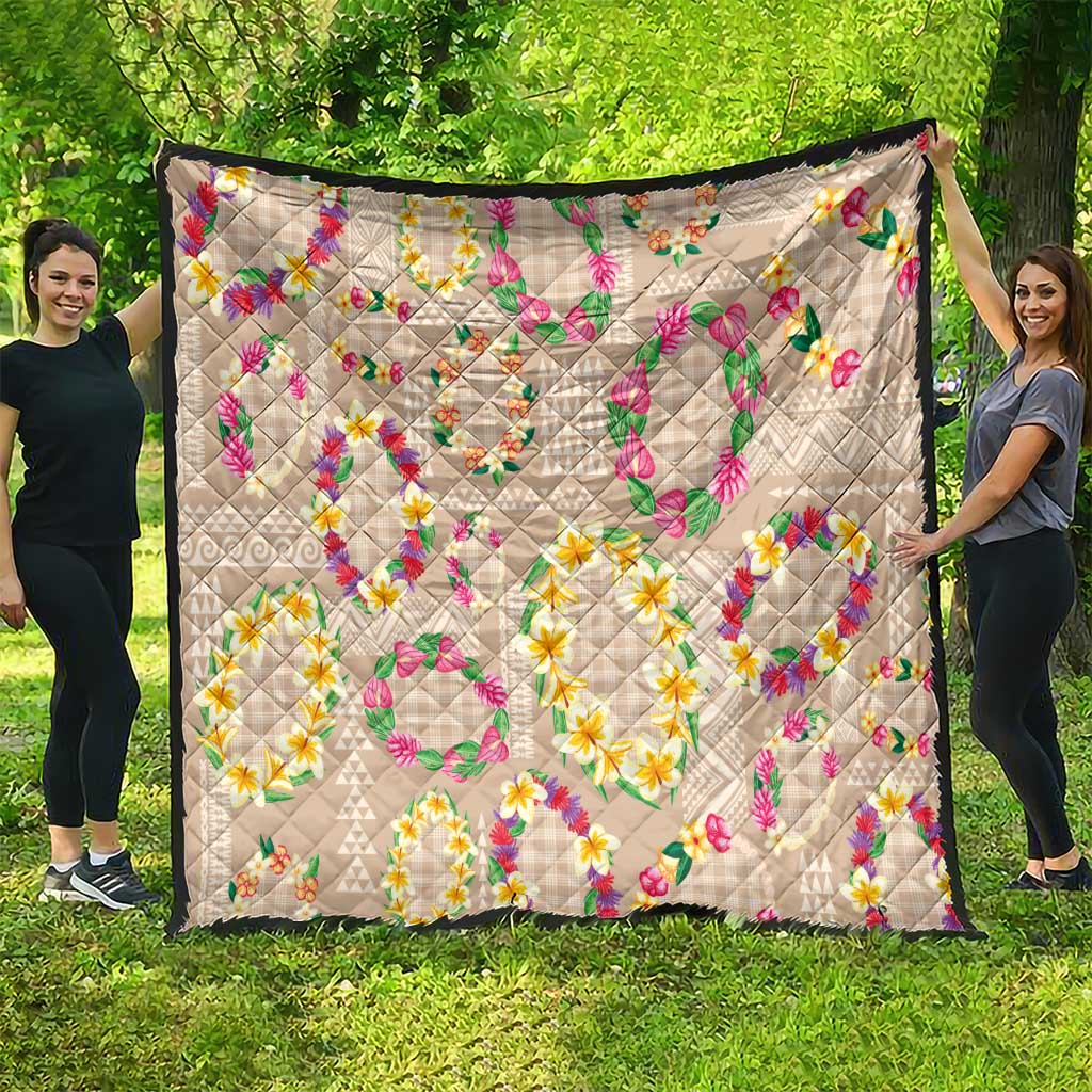 Hawaiian Kakau Tattoo Leis and Palaka Pattern Quilt Traditional Aloha Tribal Beige Color LT03 - Polynesian Pride