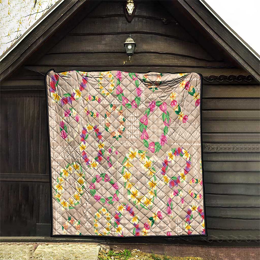 Hawaiian Kakau Tattoo Leis and Palaka Pattern Quilt Traditional Aloha Tribal Beige Color LT03 - Polynesian Pride